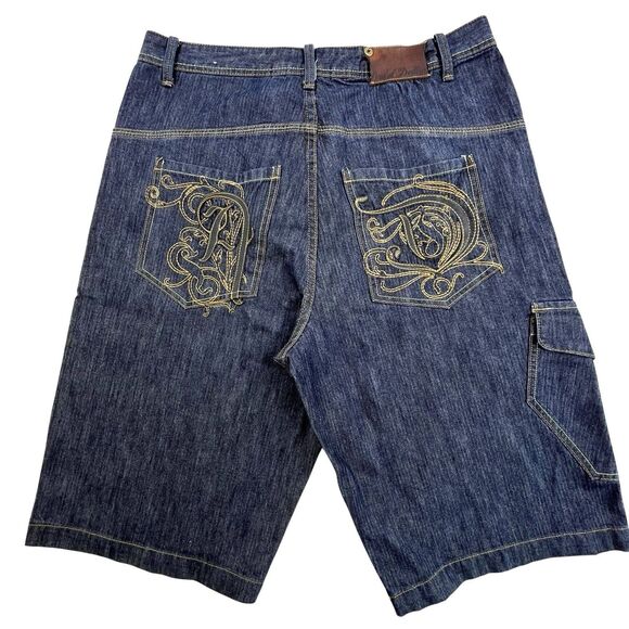 Artful Dodger Jean Shorts Mens 36 Cargo Denim Wide Baggy Streetwear Hip Hop Y2K - Picture 1 of 16